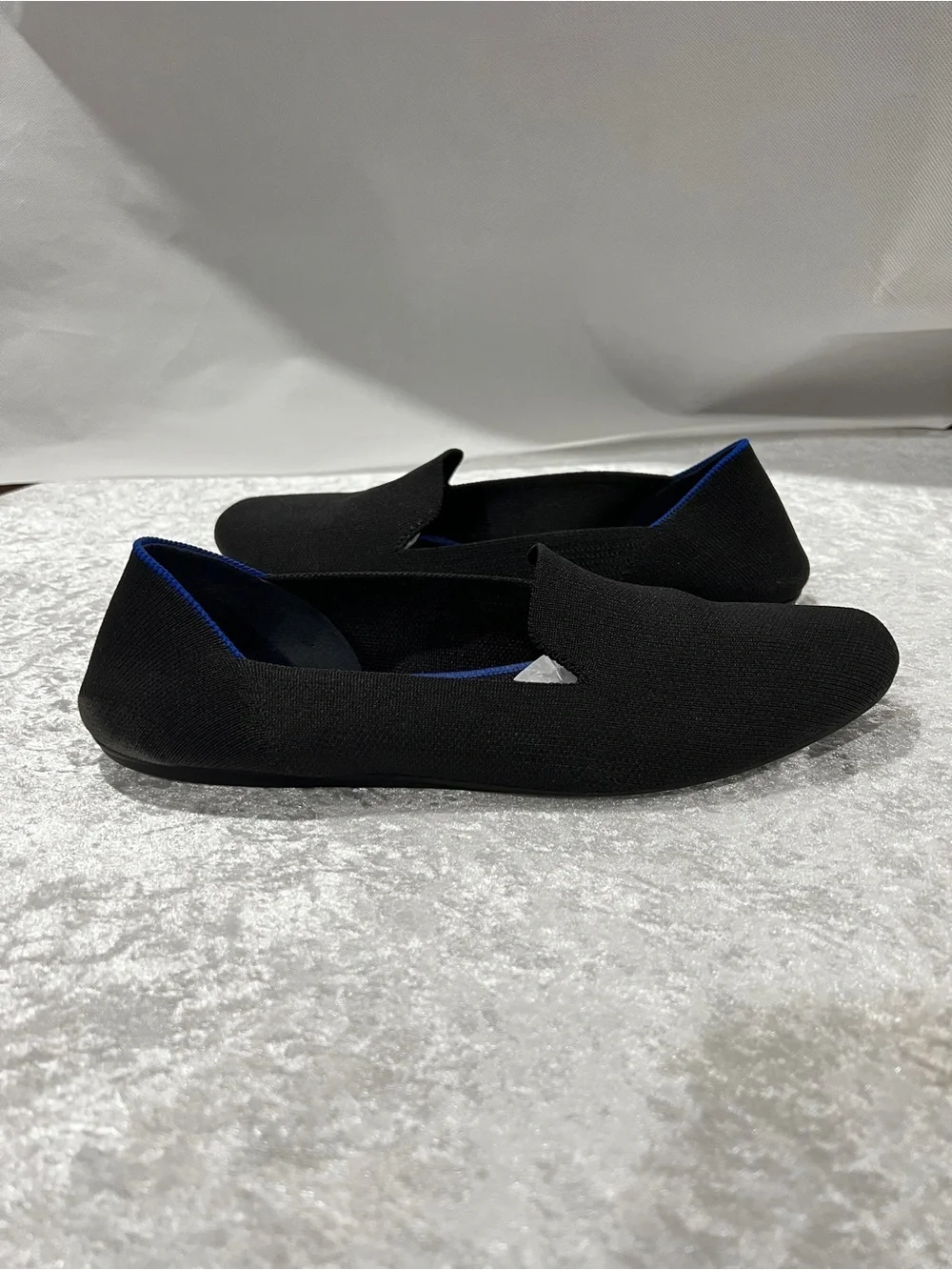 Rothy’s The Loafer Flats Black/Blue Detail Size 11.5 Knit Stretchy Slip-On Comfy